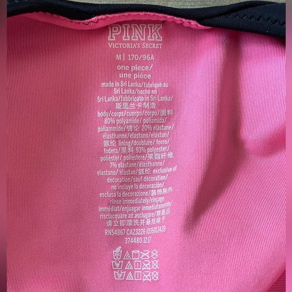 PINK Victoria's Secret Black and Pink Swimwear Embroidered One Piece Medium - Picture 12 of 12